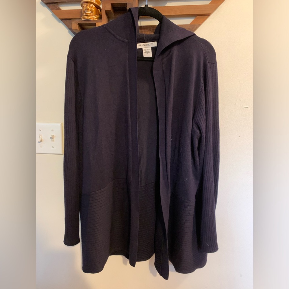 99 Jane Street Hooded Cardigan, 78% Rayon, 22% Polyester, dark blue